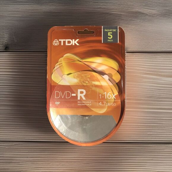 TDK DVD-R 5 Pack 4.7GB/GO 1-16X Recordable Blank Media Discs NEW Sealed - Picture 1 of 2